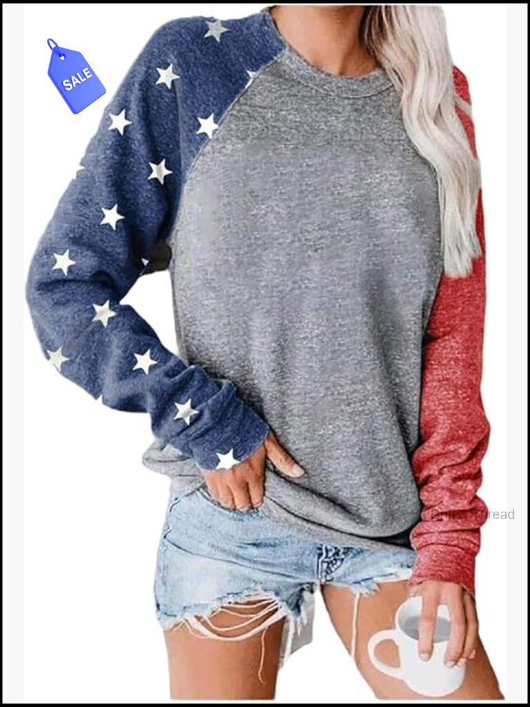 Women's Star Print Colorblock Long Sleeve Pullover Top